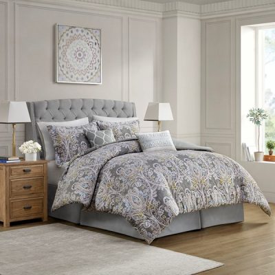 Harbor House Blue Hallie 6 Piece Cotton Comforter Set in Grey, Queen HH10-1684