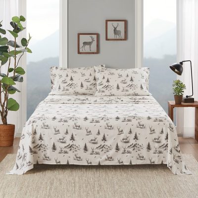 Woolrich Cotton Flannel Sheet Set in Gray Deer Toile, King WR20-3992