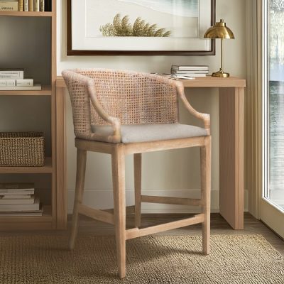 Martha Stewart Playa Handcrafted Rattan & Wood Counter Stool 25" H in Natural Whitewash, One Size MT104-1194