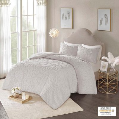 Madison Park Laetitia Tufted Cotton Chenille Medallion Comforter Set in Grey, King/Cal King MP10-5882