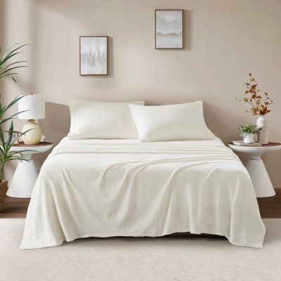 True North by Sleep Philosophy Soloft Plush Micro Plush Sheet Set in Ivory, Queen BL20-0447
