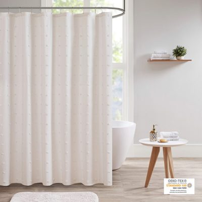 Urban Habitat Brooklyn Cotton Jacquard Pom Pom Shower Curtain in Ivory, 70x72" UH70-2241