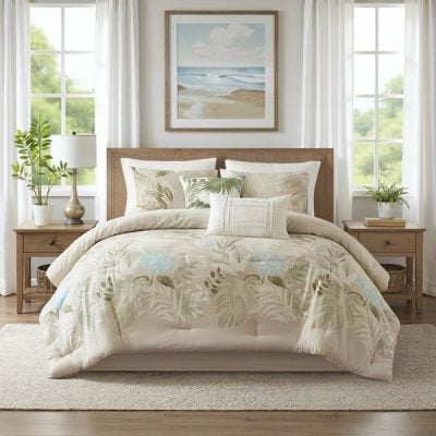 Harbor House Blue Kiawah Island 6 Piece Oversized Cotton Comforter Set with Throw Pillow in Taupe, King HH10-1983