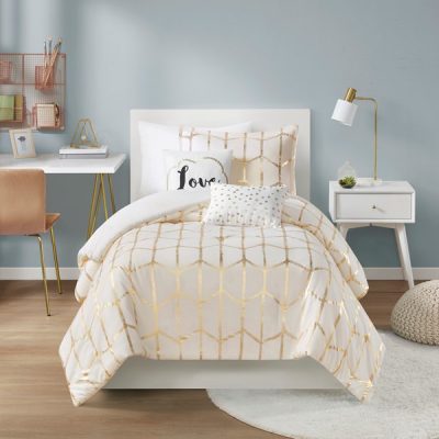Intelligent Design Raina 100% Polyester Brushed Microfiber Printed Comforter Set in Ivory/Gold, Twin/Twin XL TT10-0018