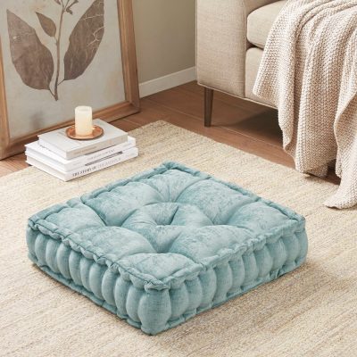 Intelligent Design Azza Poly Chenille Square Floor Pillow Cushion in Aqua, 20x20" ID31-1526
