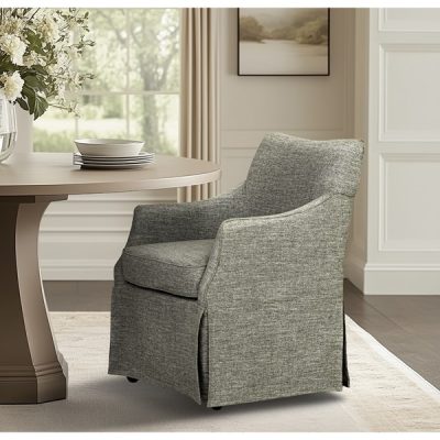 Martha Stewart London Upholstered Skirted Dining Arm Chair with Hidden Casters in Grey, One Size MT108-0183