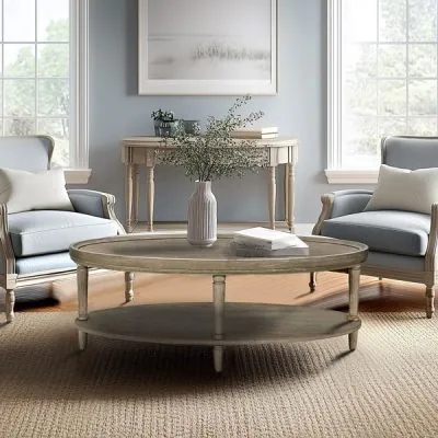 Martha Stewart Ayanna Oval Coffee Table with Shelf in Reclaimed Greige, One Size MT120-1200