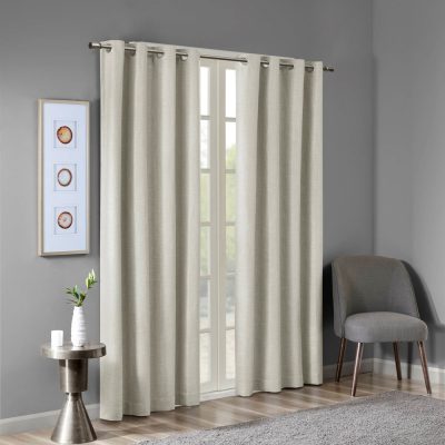 SunSmart Maya Printed Heathered Blackout Grommet Top Curtain Panel in Taupe, 50x84" SS40-0032