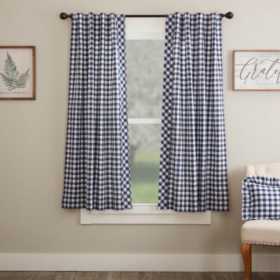 Vintage Check Blue Short Panel Set of 2 63Lx36W