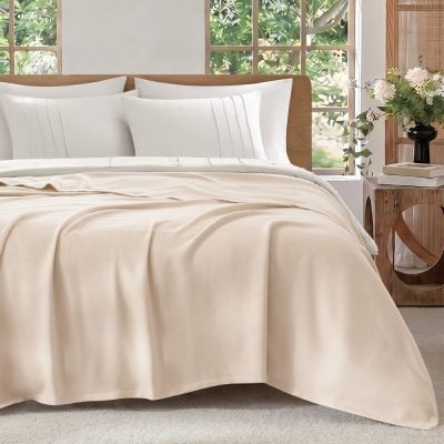 Madison Park 100% Certified Egyptian Cotton Blanket in Micro- herringbone Beige, Twin MP51-8664