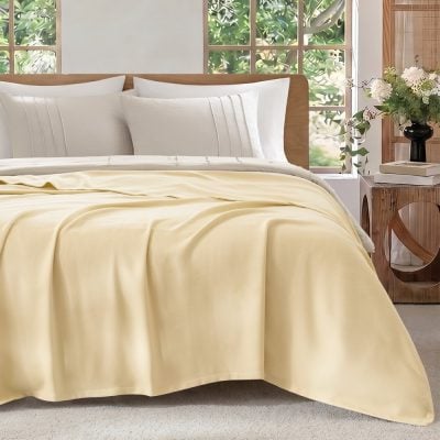 Madison Park 100% Certified Egyptian Cotton Blanket in Micro- herringbone Yellow, Full/Queen MP51-8668