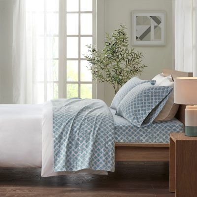 True North by Sleep Philosophy Cozy Cotton Flannel Printed Sheet Set in Blue Geo, Twin TN20-0245