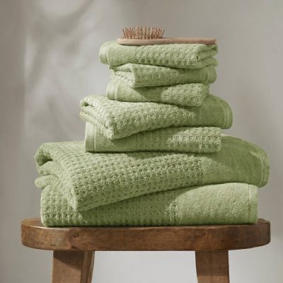 Madison Park Spa Waffle Cotton Jacquard Bath Towel 6 Piece Set in Sage Green, 6-Piece MP73-8901