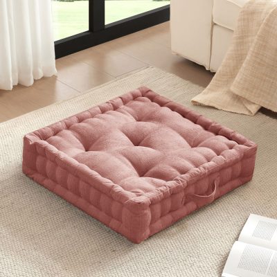 Intelligent Design Azza Poly Chenille Square Floor Pillow Cushion in Dusty Peach, 24x24" ID31-2482