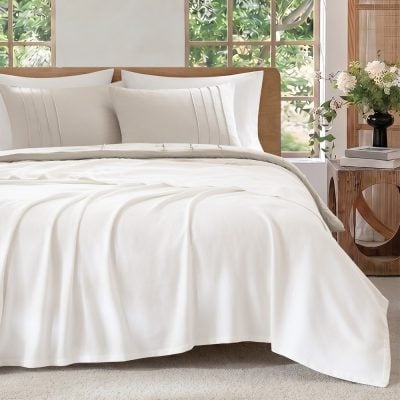 Madison Park 100% Certified Egyptian Cotton Blanket in Micro- herringbone White, King MP51-8660