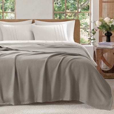 Madison Park 100% Certified Egyptian Cotton Blanket in Micro- herringbone Grey, Full/Queen MP51-8662