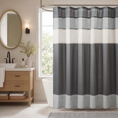 Madison Park Amherst Faux Silk Shower Curtain in Grey, 72x84" MP70-8818