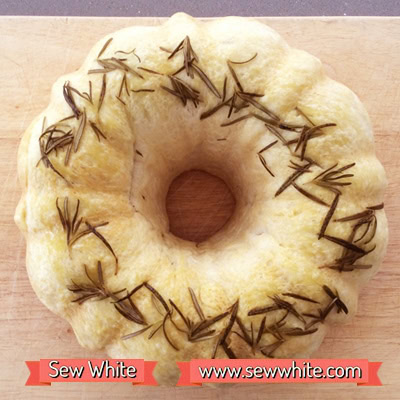 Focaccia Bundt Loaf decorated with rosemary and salt