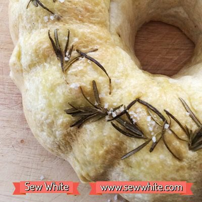 close up of the Focaccia Bundt Loaf made in a nordic ware bundt tin