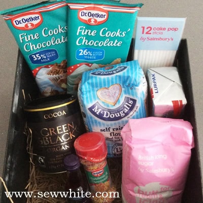 cake pop ingredients in a box