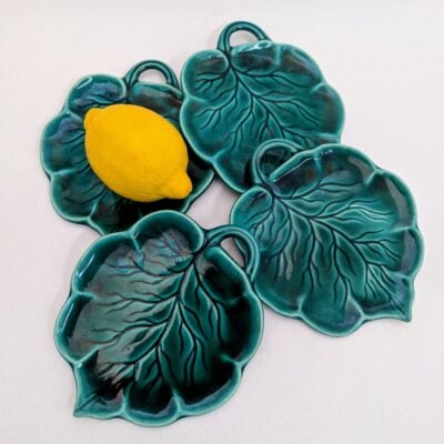 Lot de 4 coupelles apéritif Saint-Clément vintage en forme de feuille