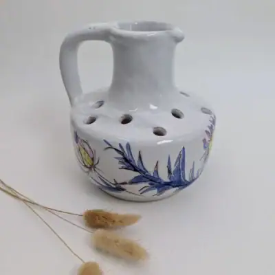 Vase pique-fleurs en céramique style Vallauris années 50-60 couleur multicolore vintage.