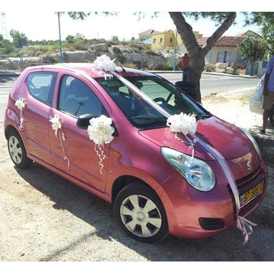 קישוט רכב חתן כלה - פרחי חמד