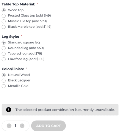 Unavailable V3 Options