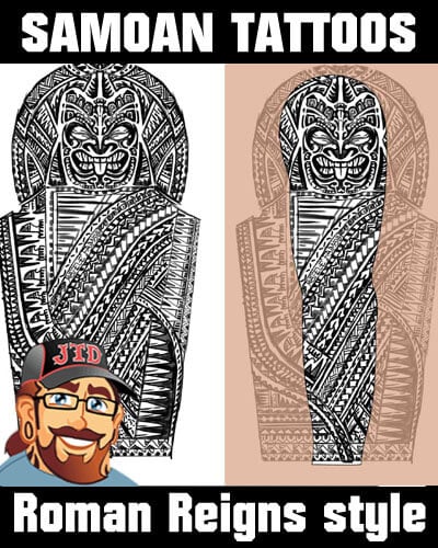 Roman Reigns samoan tattoo with tiki face by Juno tattoo designer