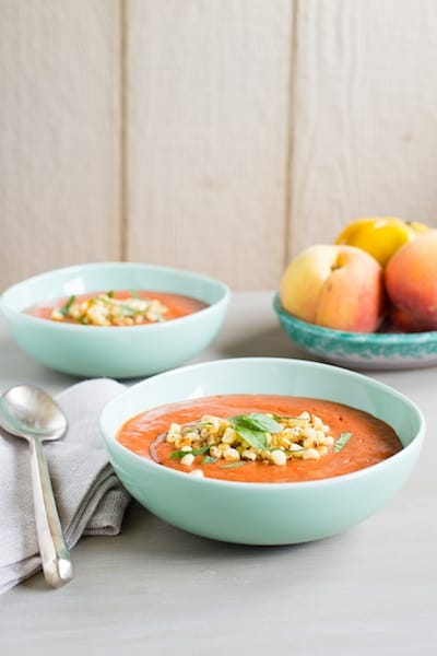 roasted peach gazpacho, via www.www.goodfoodstories.com