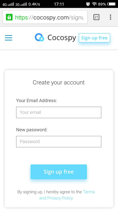 Cocospy sign-up