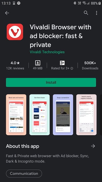 Install a new Browser on Android Device