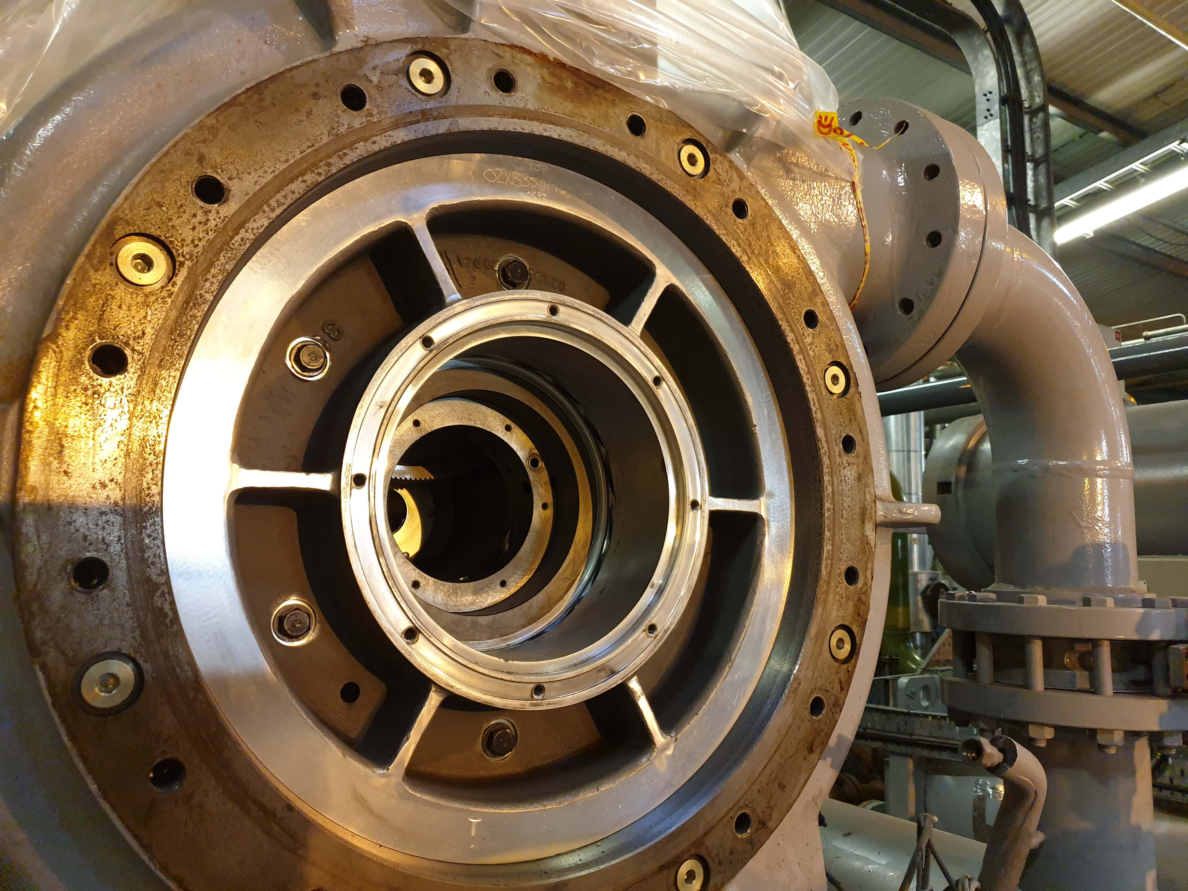 Centrifugal compressor remanufacturing showing inside the compressor