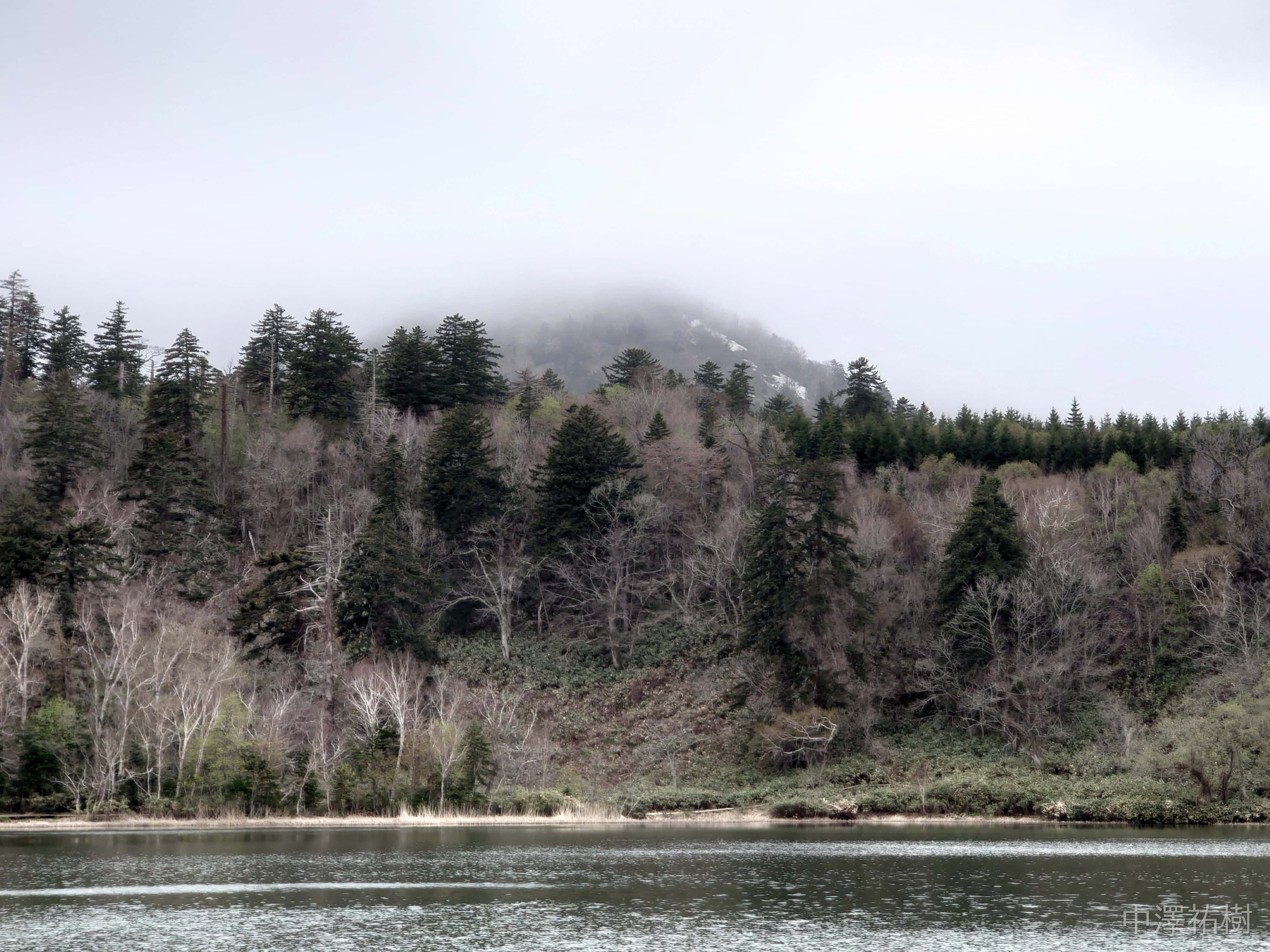 125.姫沼の静かな湖畔と遠くの山々