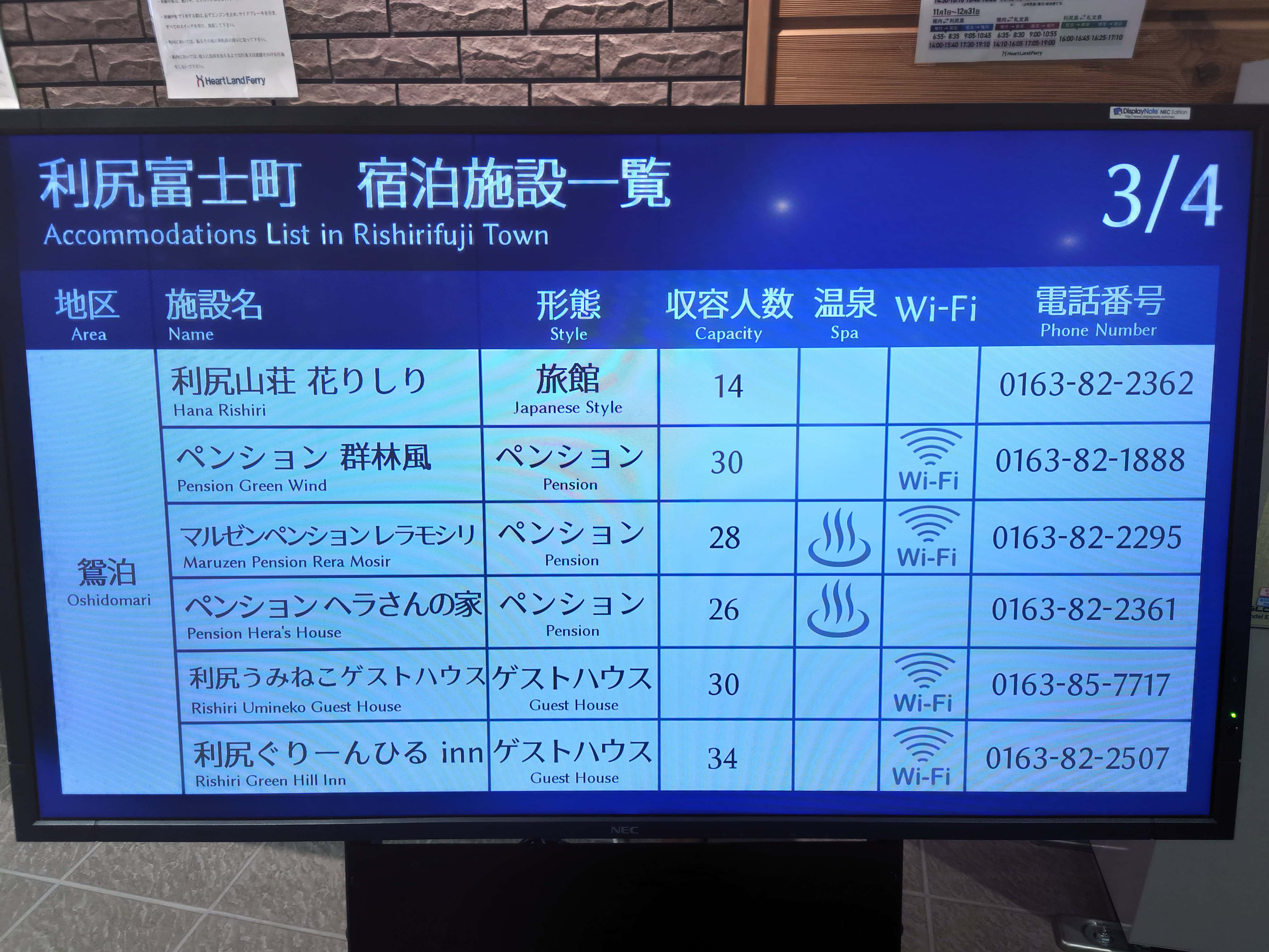 15.利尻富士町宿泊施設一覧モニター