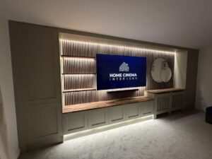 Media Wall Slat Panelling LED Lighting Storage Solutions