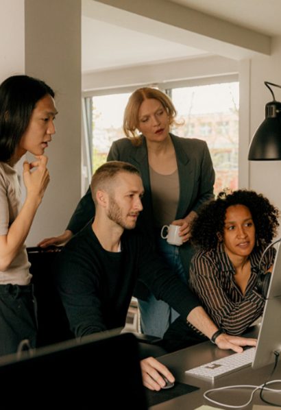 Interior office workspace and collaboration scene.