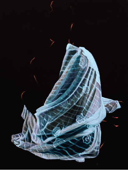 Emotive painting of a woman in wearing only drapery by Annem Zaidi, Maryland artist