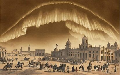 Ilustração da aurora austral vista em Santiago do Chile, em 1859