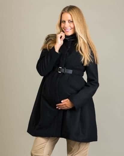 Черное длинное демисезонное пальто для беременных