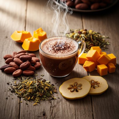 Tisane Chocolat Gourmand Bio : L'Illusion Chocolat, Fève de Cacao Antioxydante, Citrouille & Coing Digestifs