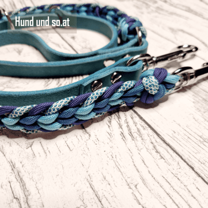 Paracord Leder Leine Petrol