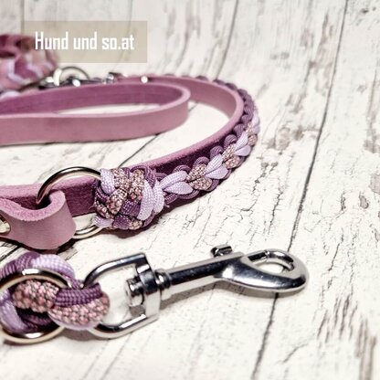 Hundeleine Halsband Set Paracord-Leder Flieder