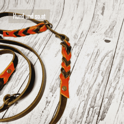 Retrieverleine Leder Olive Orange – Bild 3
