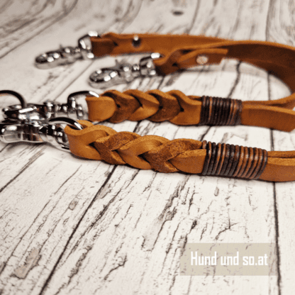 Doppelleine Koppelsystem Leder Cognac
