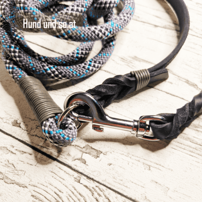 Hundeleine Leder-Seil Tartan Grau Schwarz – Bild 2