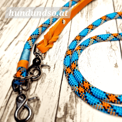 Hundeleine Seil Leder orange türkis