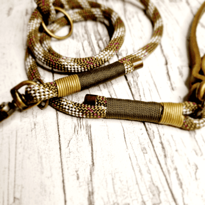 Hundeleine Leder-Seil Scottish Tweed Olive Gold – Bild 2