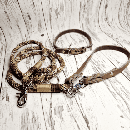 Hundeleine Halsband Set Seil Leder Muddy