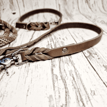 Hundeleine Halsband Set Seil Leder Muddy